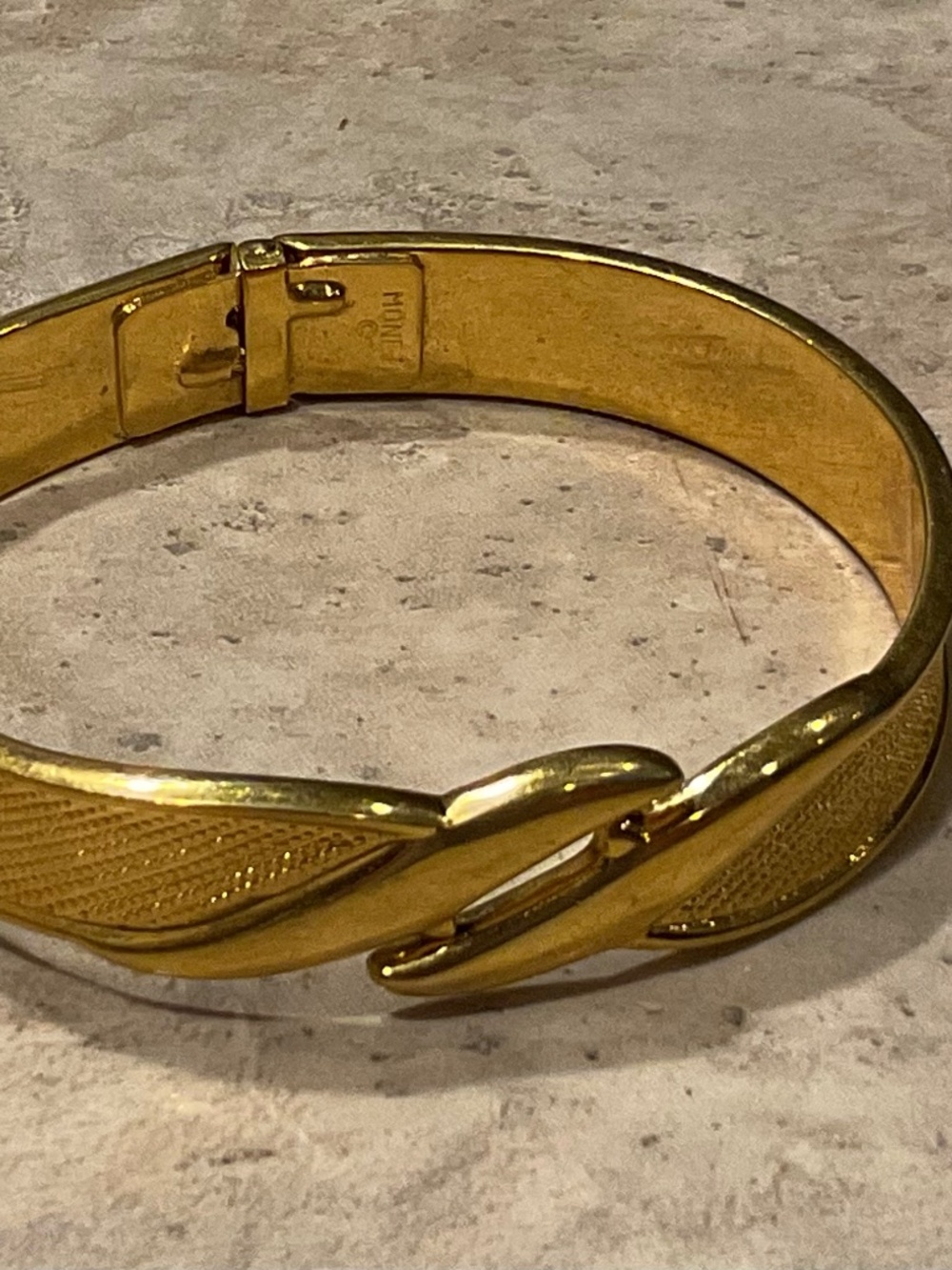 Monet Bracelet Vintage Goldtone Hinged 2.5” diameter